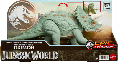 Figurinë dinosauri Jurassic World Gigantic Trackers Triceratops, lodër aksioni e madhe, shumëngjyrëshe