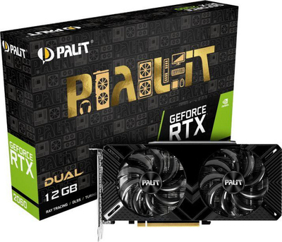 Kartë grafike Palit GeForce GDDR6 (NE62060018K9-1160C), 12 GB, RTX 2060 Dual, e zezë