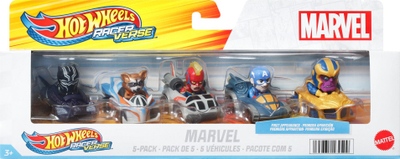 Set makina lodër Hot Wheels RacerVerse Marvel, 5 copë, die-cast, shumëngjyrëshe