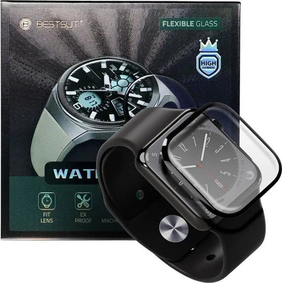 Mbrojtës ekrani hibrid për Apple Watch Series 8 41mm, xham i fortë, me kornizë të zezë