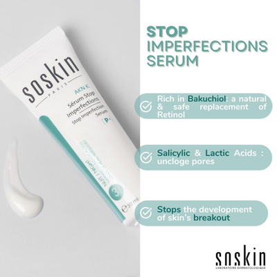 Serum fytyre Soskin Stop Imperfections, për akne, 30ml, i bardhë