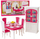 Set ngrënieje për kukulla Dining Set For Dolls, tavolinë dhe karrige, bufet me enë, rozë e bardhë