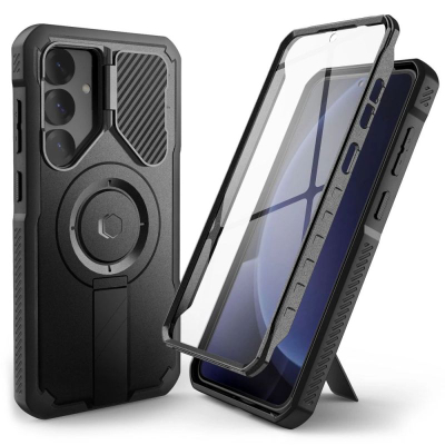 Mbulesë telefoni Tech-Protect Kevlar MagSafe+ Galaxy S25+, mbrojtje 360°, me këmbë mbështetëse, e zezë