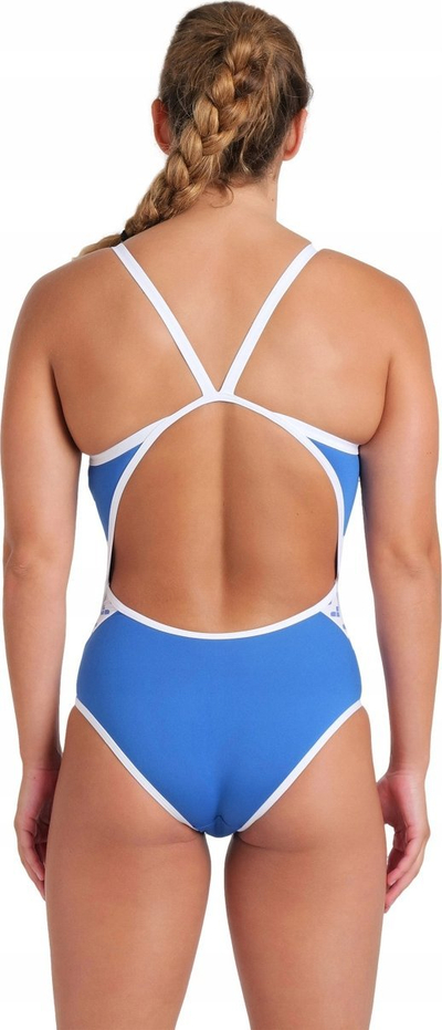 Едноделен костим за капење за жени Arena Icons Super Fly Solid, MaxLife Eco, UV 50+, сина и бела