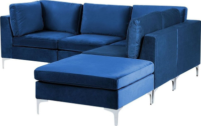 Divan kënd Beliani Evja, 4 vende, kadife, blu