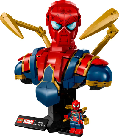 Set ndërtimi LEGO Marvel Iron Spider Man Bust 76326, 379 copa, për të rritur, shumëngjyrësh
