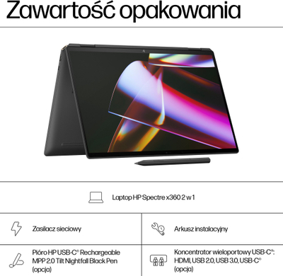 Laptop 2 në 1 HP Spectre x360 16-aa0233nw, 16\" 2.8K me prekje, Intel Core Ultra 7, 16GB RAM, 1TB SSD, RTX 4050, i zi