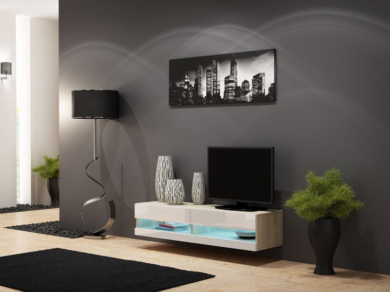 Komodë TV Cama RTVVIGO140N, 140 x 40 x 30 cm, 2 rafte, sonoma me të bardhë