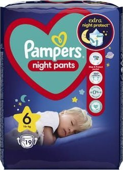 Pelenë nate Pampers Night Pants, madhësia 6, mbi 15kg, 19 copë