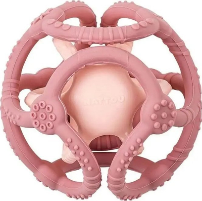 Lodër për kafshu Nattou Silicone Ball 2 në 1, set 2 copë, 4m+, rozë