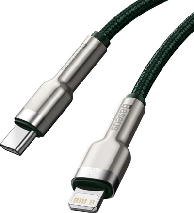 Kabllo karikimi Baseus Cafule Metal, USB C në Lightning, 20W, 1m, jeshile e errët