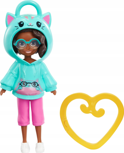 Kukull Polly Pocket Mattel Friends With Hoodie, me kapëse zemre, për kalamaj 3+, shumëngjyrëshe