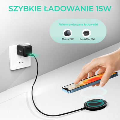 Karikues pa tela Aukey MagSafe Qi, 15W, USB C, i zi