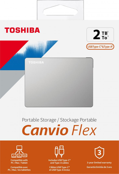 Disk i jashtëm HDD Toshiba Canvio Flex 2TB, i hirtë