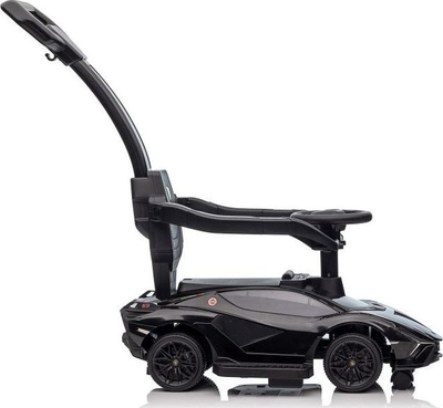 Makina lodër ride-on Lamborghini QLS-996T, me dorezë shtytëse, karrige me mbështetëse, e zezë
