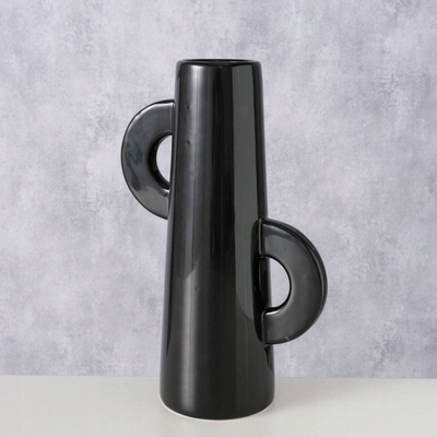 Vazo dekorative Boltze Gruppe Isaac, dolomit, 26 cm, e zezë me shkëlqim
