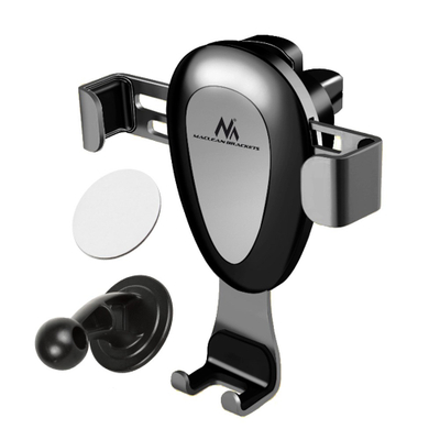 Mbajtëse telefoni për makinë Maclean Gravity MC-324, mekanizëm gravity, montim në grilë ajri, e zezë