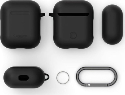 Këllëf silikoni Spigen Silicone Fit për AirPods 1/2, me karabinë, i zi