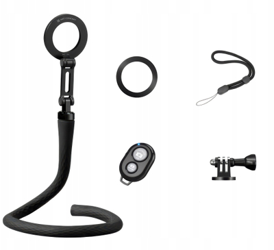 Mbajtës fleksibil për telefon K&F Concept, me triped magnetik, me vidë 1/4" dhe adapter GoPro, i zi