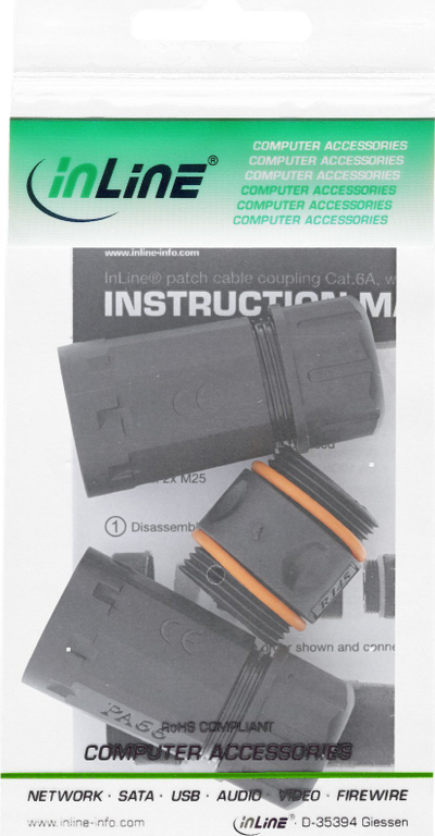 Lidhës rrjeti InLine Cat.6A, IP68, 2x RJ45 F F, i zi
