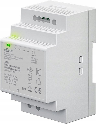 Furnizues energjie Goobay, DIN rail, 12 V DC 4.5 A 54 W, gri