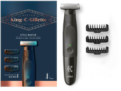 Trimmer mjekre Gillette King C Style Master, elektrik, i rikarikueshëm, i zi