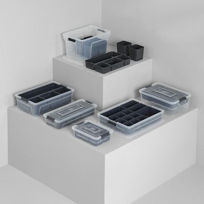 Kuti organizuese 5five Plastic container with lid, 8L, me ndarje, transparente