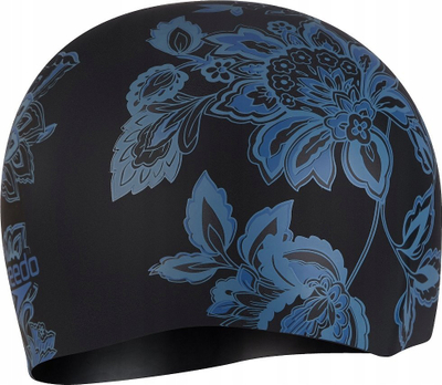 Kapelë noti Speedo Long Hair Printed, silikon, për flokë të gjata, e zezë me blu