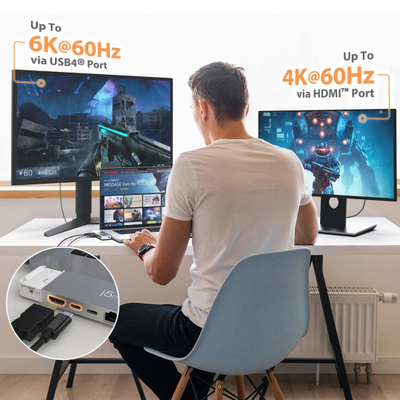 HUB USB j5create 4K60 Elite Pro USB4, 100W PD, Gigabit Ethernet, gri
