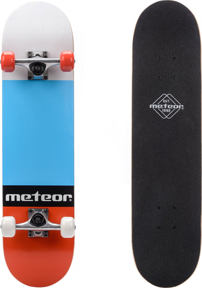 Skateboard Meteor Wooden Complete, dërrasë druri panje 9 shtresa, kushineta ABEC 5, shumëngjyrësh