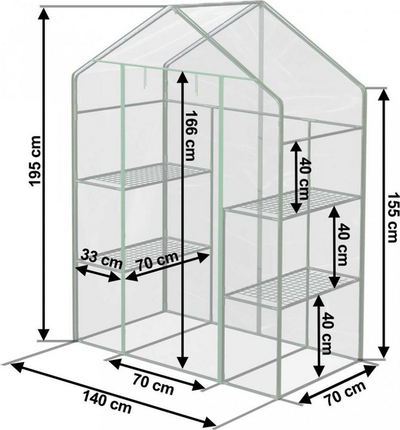 Serë Plonos, 1.95 x 1.4 m x 195 cm, PVC transparente, konstruksion çeliku