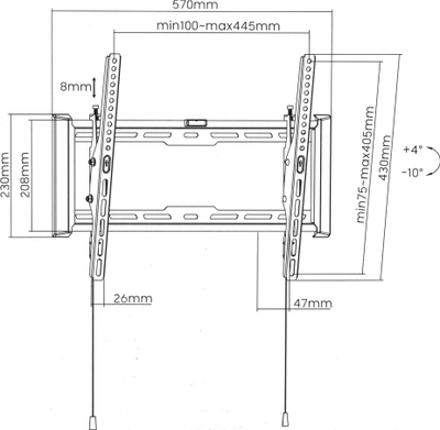 Mbajtëse muri për TV dhe monitor Brateck LP77-44T, 32"-55", e zezë