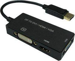 Kabllo Value DisplayPort HDMI - D-Sub (VGA) - DVI-D, 0.1m, e zezë