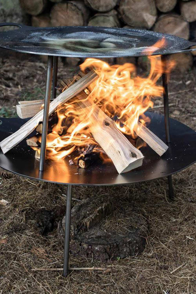 Pjatë zgare kampingu Petromax fs38, çelik 38 cm, 3 këmbë që çmontohen, e zezë