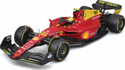 Makina model Ferrari F1-75 #55 Bburago, shkalla 1/18, diecast, e kuqe verdhë