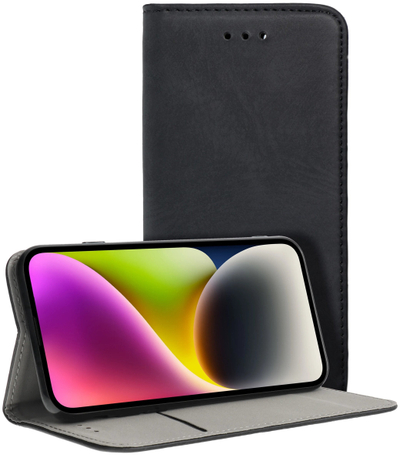 Futera magnetike portofol Smart Magneto për Samsung Galaxy A36 5G, lëkurë e zezë, me qëndrim horizontal