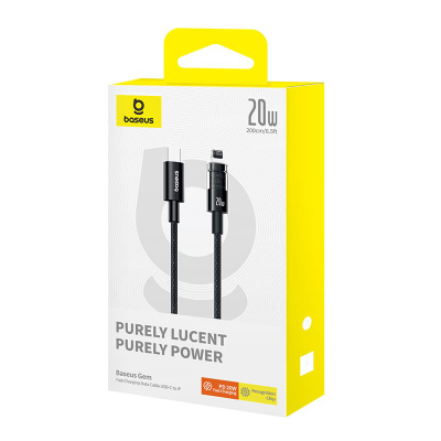 Кабел за полнење Baseus Gem USB C во Lightning, 20W, 2m, црн