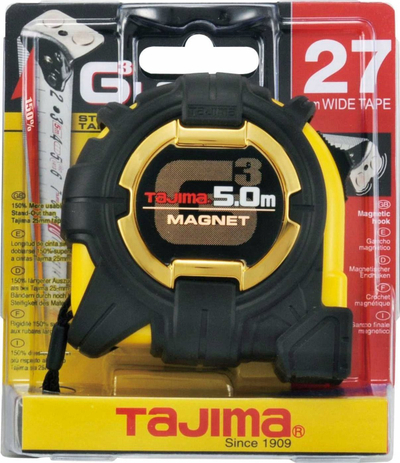 Metër rrotull Tajima G Lock, 5m, magnetik, i verdhë