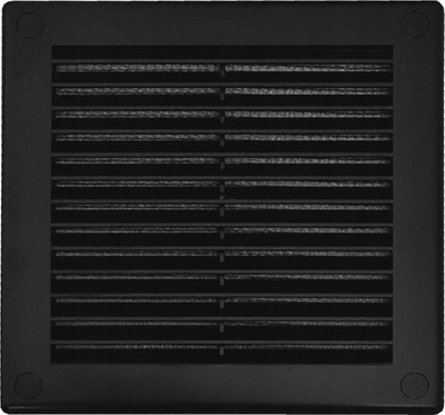 Пластична решетка за вентилација TRU, 200x200 mm, со мрежа против инсекти, црна