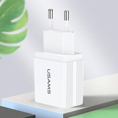 Karikues udhëtimi USAMS US-CC090 T24, me dy dalje USB, 10.5W, i bardhë