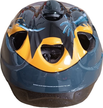 Helmet biçiklete për kalamaj Batman, madhësia 52–56 cm, me vrima ajrimi, zi me të verdhë