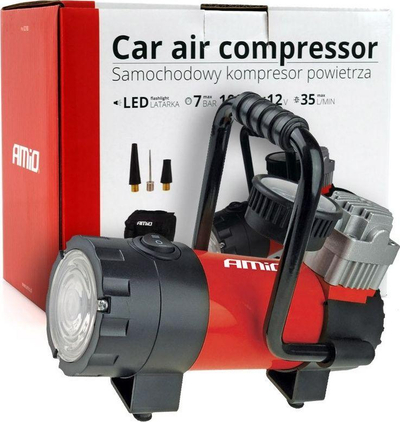 Компресор за воздух за автомобил АМИО 02180, 12V, 150 PSI, црвен