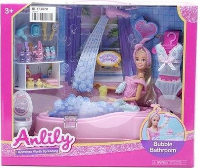 Kukull Anlily Bubble Bathroom, set banjoje, 29 cm, rozë