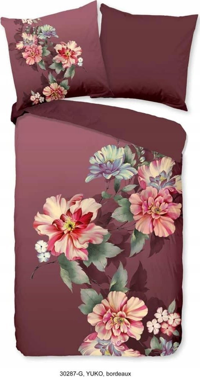 Set çarçafësh Good Morning Yuko, 2 copë, 100% pambuk, bordo me lule