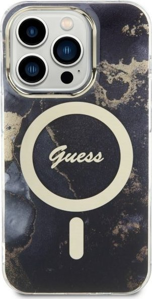 Mbulesë telefoni Guess Golden Marble MagSafe, për iPhone 14 Pro, TPU dhe polikarbonat, e zezë
