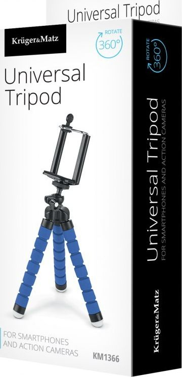 Tripod për telefon dhe kamerë Kruger&amp;Matz KM1366, këmbë që lëvizin, mban deri 700 g, i zi