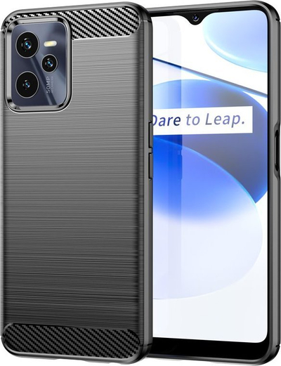 Mbulesë telefoni Hurtel Carbon Case për Realme C35, silikoni fleksibël, efekt karboni, e zezë