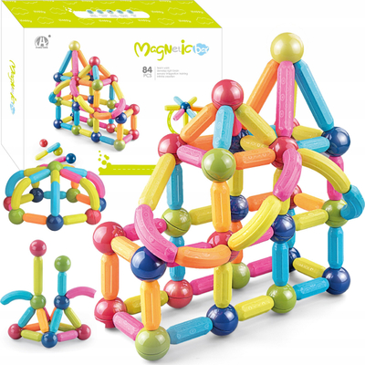 Магнетни градежни блокови Magnetic Construction, 84 парчиња, едукативни, многубојни