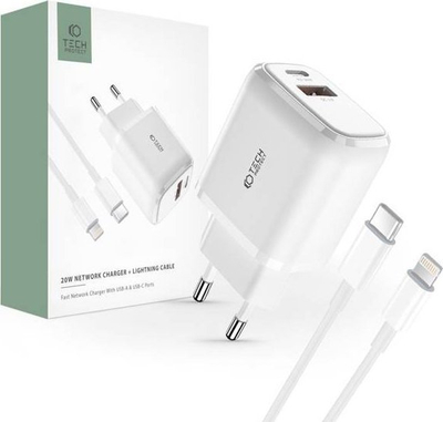 Karikues muror Tech-Protect THP1535, 20W PD, 1x USB A 1x USB C, i bardhë