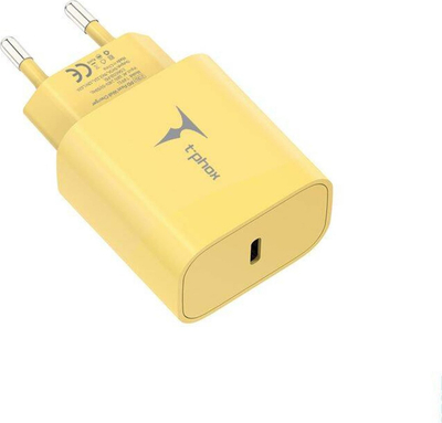 Karikues muri T-phox Moderate Series T-PP11, 20W PD, me kabllo USB-C 60W, i verdhë
